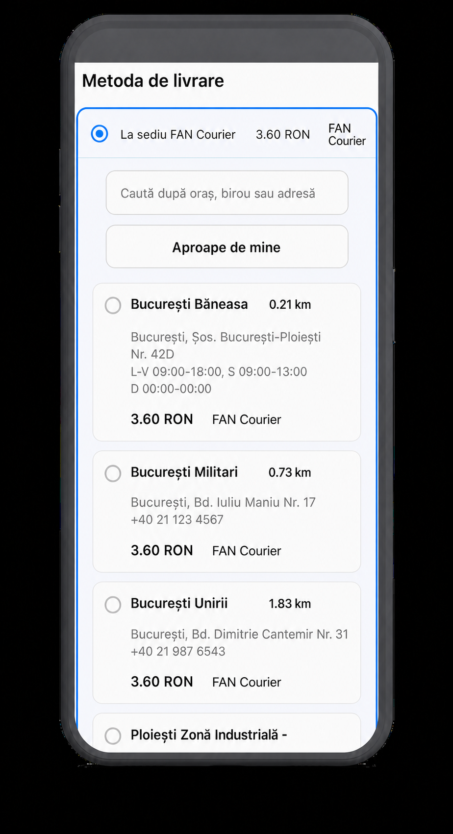 Widget mobil TrimiteInRO cu FAN Courier, fără siglă