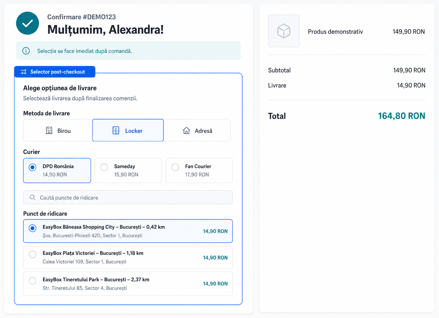 Selector de livrare după checkout