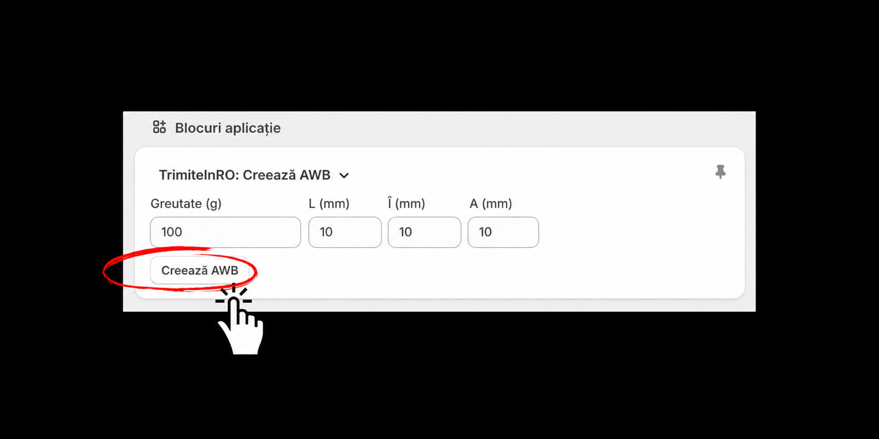 Blocul Create Label în Shopify